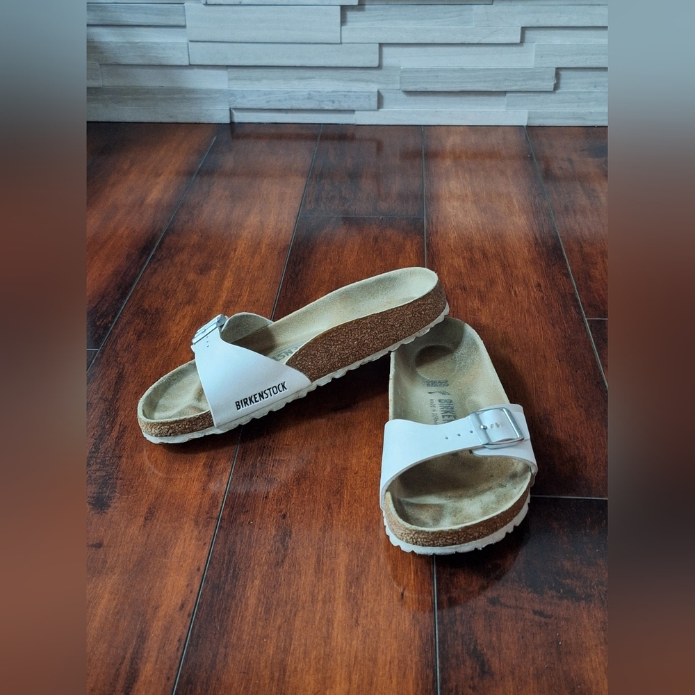 Birkenstock White Cork Footbed Slide Sandals